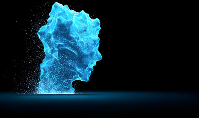 Poster - Abstract Blue Water Form Shaping Human Profile Against Black Background