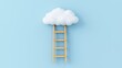 © warunthorn - Wooden Ladder Reaching Toward a Soft White Cloud on Blue Background