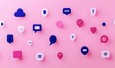 Poster - Colorful Social Media Icons on a Pink Background for Digital Use