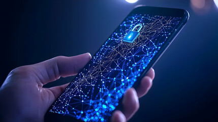Poster - Secure Mobile Technology Concept with Digital Lock and Network Lines