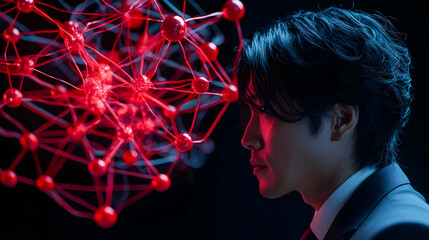 Poster - Profile of a Businessman with Abstract Molecular Structure Background
