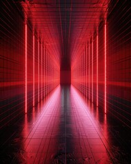 Poster - Neon-lit corridor with reflective surfaces and a futuristic vibe.
