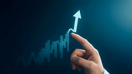 Poster - Hand Pointing Upward on Bright Arrow and Financial Graph Concept