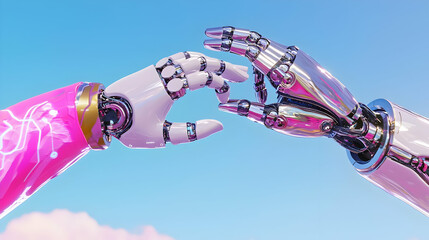 Poster - Connection Between Human and Robot Hands in Futuristic Landscape