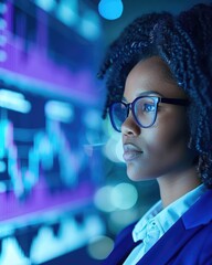 Poster - Professional woman analyzing digital data trends.