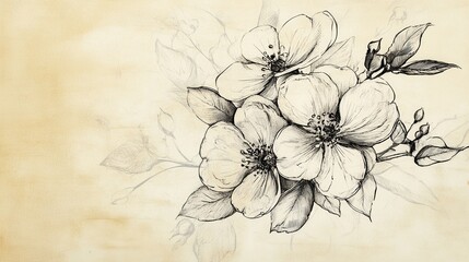 Poster - Delicate hand drawn floral sketches on aged paper exhibiting vintage charm and balanced composition