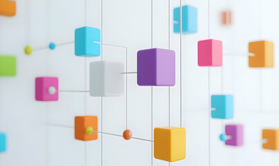 Poster - Colorful abstract cubes connected with lines on a white background