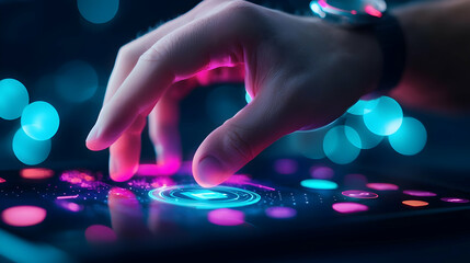 Poster - Touch Interaction on a Digital Screen with Colorful Bokeh Effects
