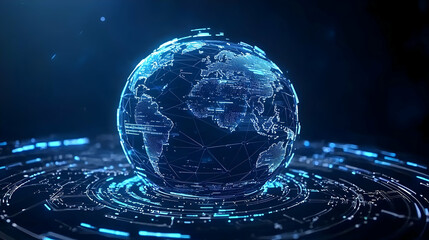 Poster - Futuristic Digital Globe with Data Streams and Abstract Connections
