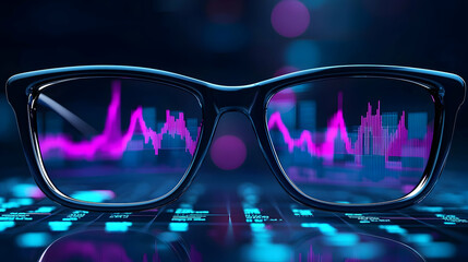 Poster - Glasses with Data Visualization and Graphs Reflected in Lenses