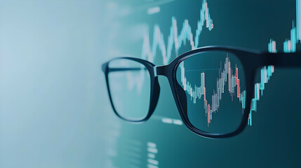Poster - Close-Up of Glasses Focused on Stock Market Data in Modern Office
