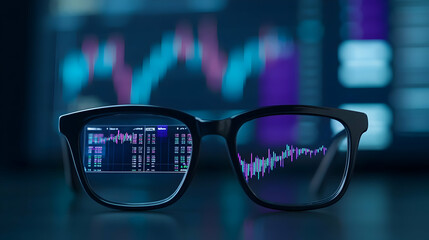 Poster - Glasses Focusing on Stock Market Data with Digital Graphs in Background