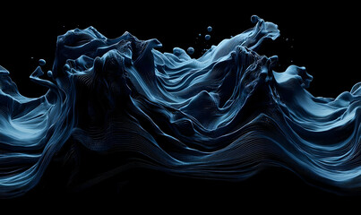 Poster - Abstract Blue Wave Patterns with Fluid Dynamics on Dark Background