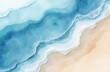 © miss irine - Abstract watercolor painting of blue ocean with gentle waves and sand beach. Fresh, cheerful summer concept. Calming, relaxing positive healthy tones as wallpaper or background.
