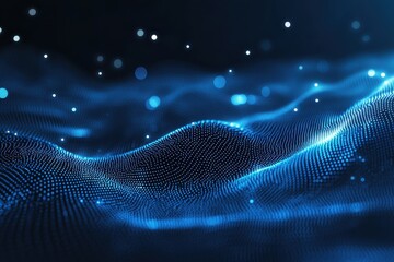 Poster - Abstract blue particle wave background. Ideal for tech, AI, or data visualization projects.