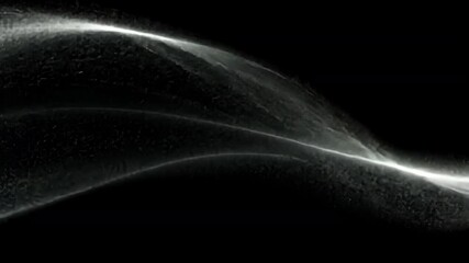 Poster - White particles creating fluid, graceful waves cascading dynamically across dark background with mesmerizing energy and sleek visual movement