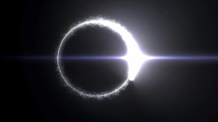 Poster - Luminous white particles swirling, creating glowing circular pattern with central streak, disintegrating across dark backdrop, representing ethereal cosmic energy