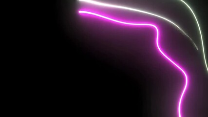 Poster - Vibrant purple green neon light trails weaving dynamic abstract shapes, radiating futuristic energy against dark background