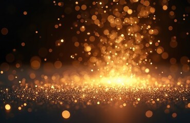 Aufkleber - Golden shiny dust particles falling with bokeh effect. Magic glow and glitter. Luxury festive background for Christmas and New Year celebrations, awards ceremony and grand opening events.