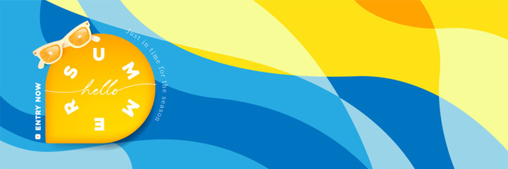 Wall Mural - summer web party banner template with ripple abstract wave background tropical beach vibes