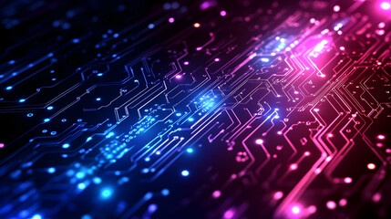 Poster - Futuristic circuit board with vibrant neon glow