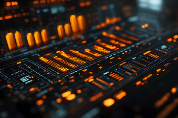 Poster - Futuristic control panel interface with glowing orange elements