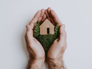 Poster - Eco-Conscious Living Minimalist Wooden House Nestled in Green Ecosystem, Capturing Regenerative Design and Sustainable Urban Development Trends