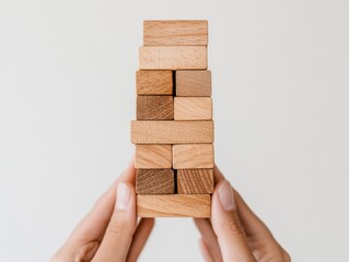 Leinwandbilder - Minimalist Team Building Wooden Block Strategy for Collaborative Success - Next-Gen Leadership Development and Adaptive Workforce Training