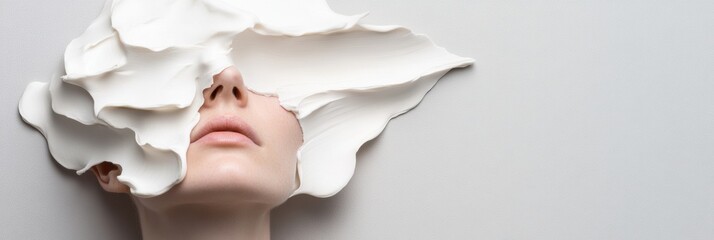 Poster - Avant-Garde Beauty Concept Sculptural White Paper Abstraction Revealing Minimalist Facial Silhouette - Contemporary Art Meets Digital Design Innovation