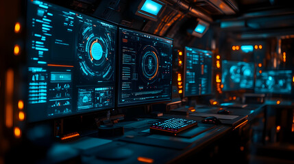 Poster - Futuristic control panel with glowing screens