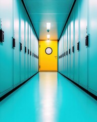 Aufkleber - Minimalist Tech Sanctuary Futuristic Data Center Corridor with Vibrant Color Design - Innovation, Efficiency, and Next-Gen Digital Infrastructure Visualization
