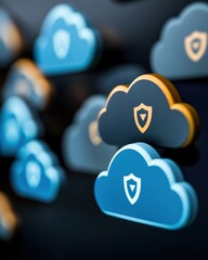 Fototapete - Next-Gen Cloud Security Immersive Cybersecurity Visualization with Luminescent Digital Shields - Enterprise Network Protection and Innovation Frontier