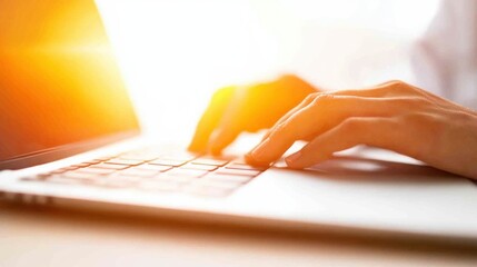 Poster - Mindful Digital Workflow Soft Sunlight Illuminating Minimalist Laptop Workspace - Ergonomic Remote Productivity and Wellness Design