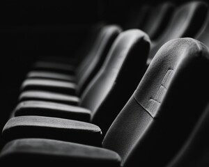Poster - Noir Cinematic Seating Luxe Performance Venue Design - Minimalist Theater Architecture Capturing Dramatic Spatial Storytelling in High-Contrast Black and White