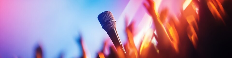 Aufkleber - Retro Analog Sound Experience Vintage Microphone Illuminated on Stage with Dynamic Concert Lighting - Immersive Musical Performance and Creative Expression