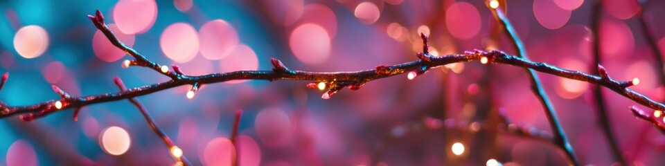 Poster - Enchanting Winter Wonderland Luminous Pine Branch Macro with Bokeh Fairy Lights - Festive Holiday Branding and Emotional Storytelling Content