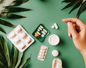 Poster - Minimalist Wellness Essentials Curated Pharmaceutical Arrangement with Botanical Accents - Holistic Health Branding for Modern Mindful Consumers