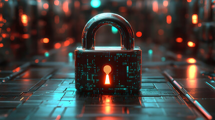 Poster - Futuristic lock on a technological surface