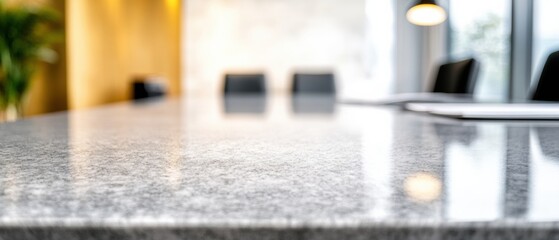Aufkleber - Minimalist Corporate Strategy Mockup Gray Granite Conference Table with Soft Bokeh Lighting - Modern Workspace Innovation and Professional Design Staging