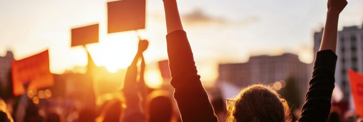 Poster - Empowered Voices Sunset Civic Engagement - Multicultural Gen Z Activists Driving Social Change through Peaceful Protest and Democratic Expression