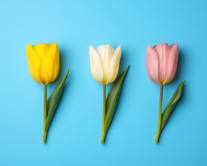 Poster - Minimalist Color Theory Vibrant Tulip Collection on Soft Blue - Inspiring Design Elements for Modern Creative Branding and Visual Storytelling