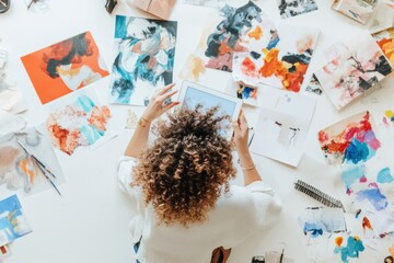Aufkleber - Fluid Creativity Unleashed Gen Z Digital Artists Vibrant Mood Board Exploration - Innovative Design Process and Expressive Freelance Workflow in Contemporary Workspace
