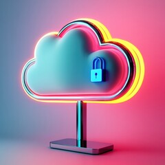 Leinwandbilder - Cyber Chic Cloud Protection Y2K-Inspired Neon Digital Security Visualization for Next-Gen Tech Branding and Innovative Data Safeguarding