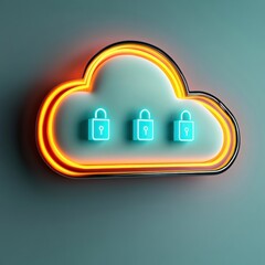 Leinwandbilder - Retro-Futuristic Cloud Security Y2K-Inspired Neon Cybersecurity Visualization for Digital Transformation and Next-Gen Data Protection