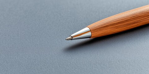Poster - Minimalist Precision Elegant Wooden Mechanical Pencil on Sleek Gray Surface - Luxury Design Meets Professional Creativity and Architectural Inspiration