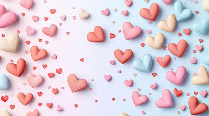 Poster - Delicate Pastel Colored Heart Design Scattered Across a Soft Background Perfect for Romantic Themes