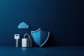 Aufkleber - Sleek Cybersecurity Minimalism Innovative Digital Protection Visualized with Chrome Metal Elements and Cloud Technology - Enterprise Threat Defense Solution