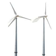 high power wind turbine generator. windmills for eco energy. three wind turbines isolated on transpa