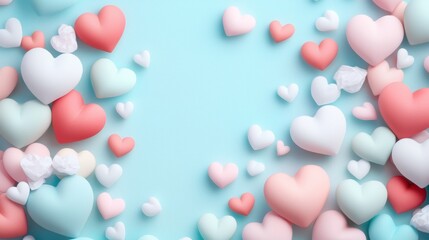 Poster - Dreamy Pastel Background Filled with Soft Hearts for a Romantic and Sweet Aesthetic