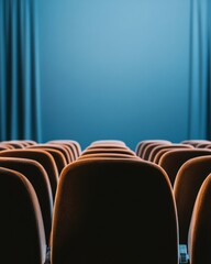 Aufkleber - Minimalist Theater Experience Empty Cinema Seats in Rich Amber Tones - Contemporary Performance Space Design and Immersive Cultural Storytelling